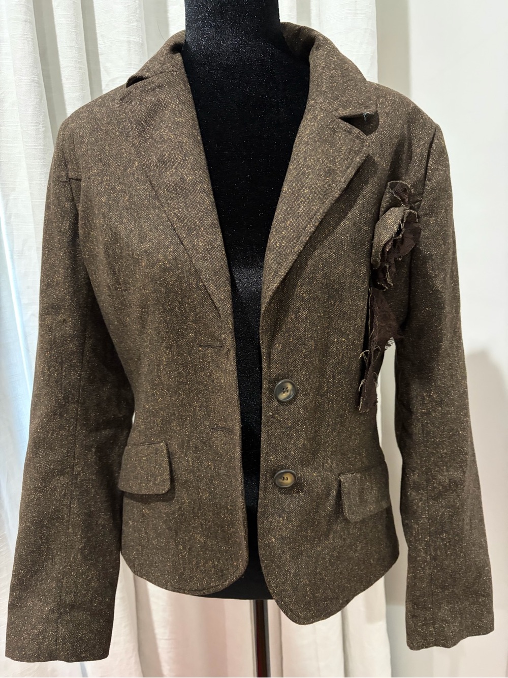 H&M Brown Tweed Blazer with Decorative Detail